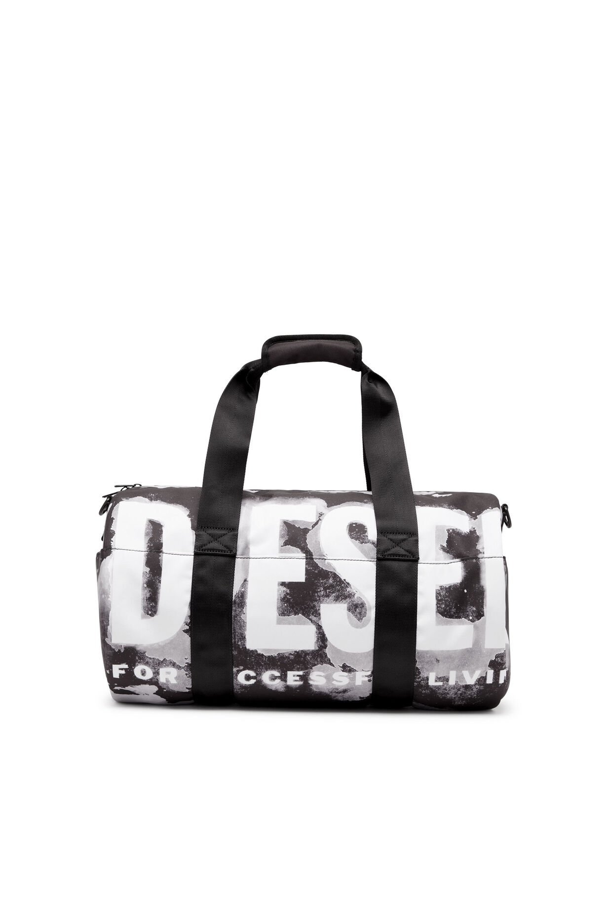 【SALE／40 OFF】DIESEL ユニセックス ファブリック DSL プリント トラベルバッグ ディーゼル バッグ ボストンバッグ ブラック レッド【送料無料】