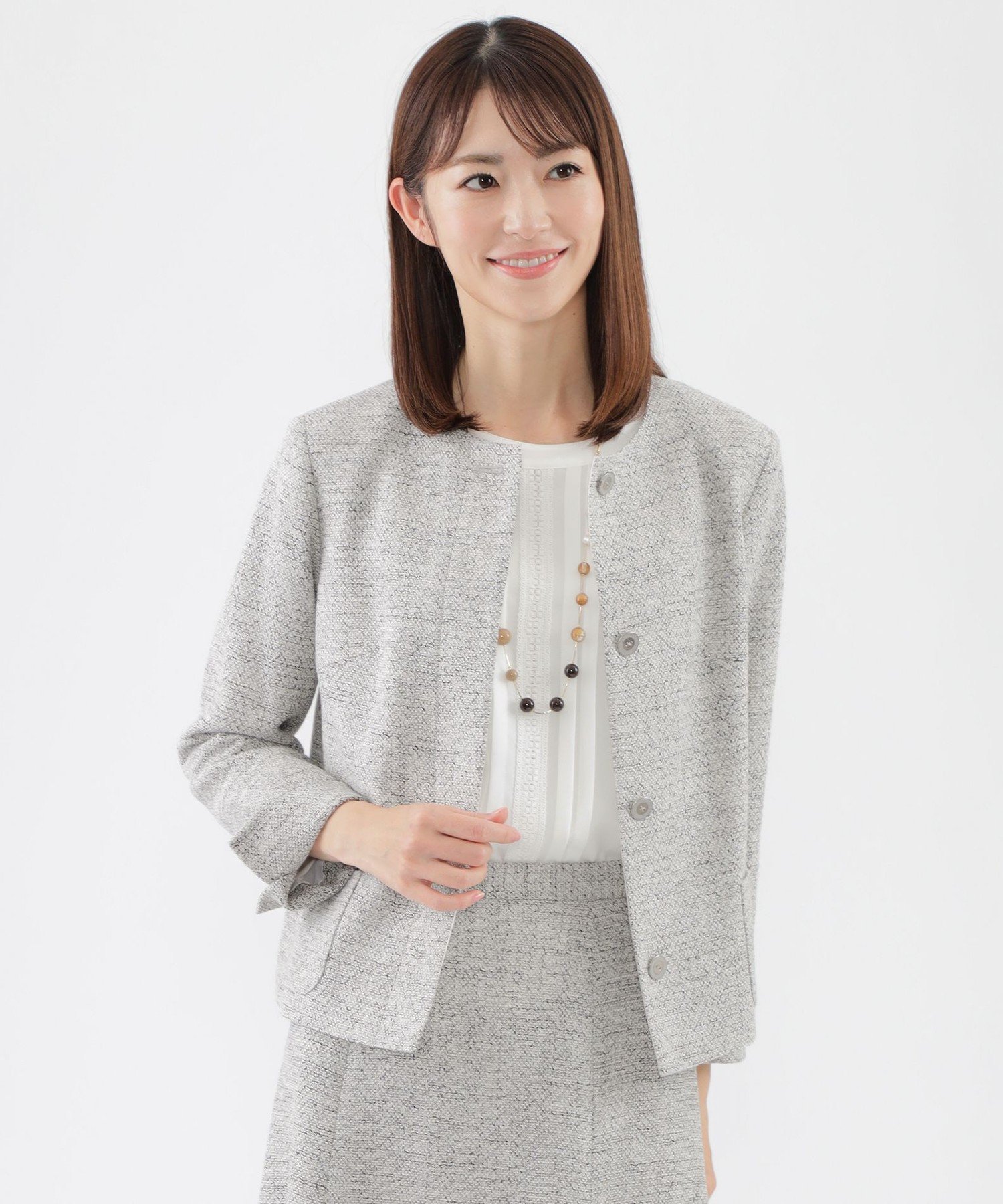 【SALE／39%OFF】TRANS WORK 【美シリーズ】【ウォッシャブル】ライトラメツィードノーカラージャケット トランスワーク ジャケット・アウター ノーカラージャケット グレー【送料無料】