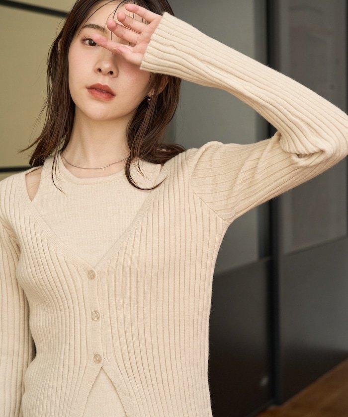 FREAK'S STORE レイヤード ボタン ニット カーディガン プルオーバー【限定展開】 フリークスストア トップス ニット ブラック グレー ベージュ【送料無料】のサムネイル