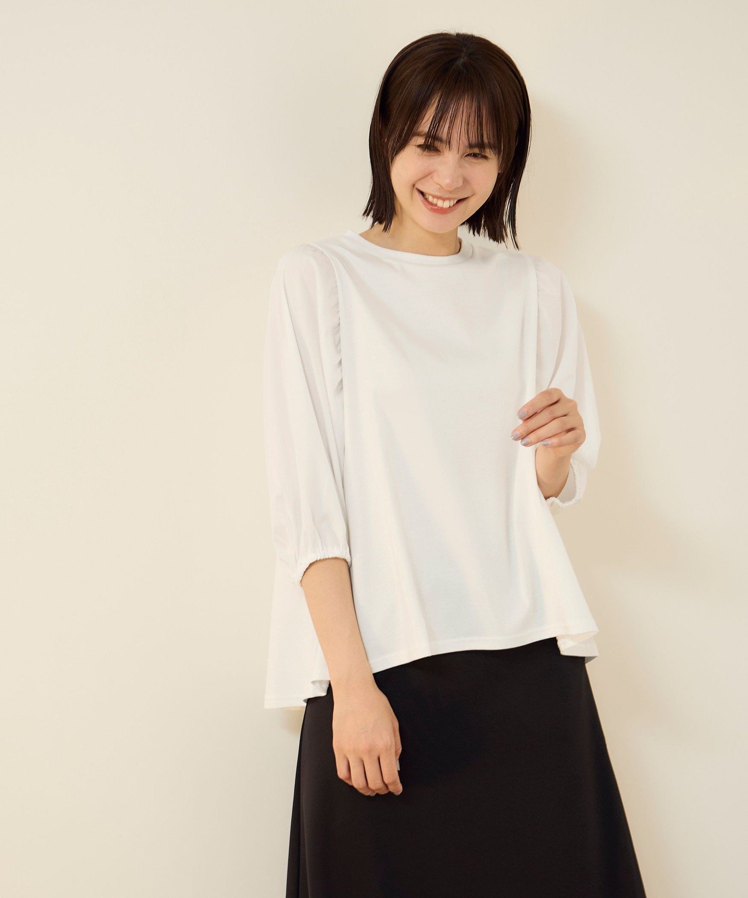 ketty 【機能するミニマル服】切替プルオーバー ケティ トップス カットソー・Tシャツ ブラック ホワイト