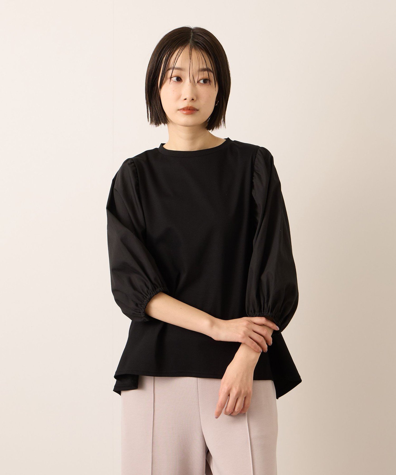 ketty 【機能するミニマル服】切替プルオーバー ケティ トップス カットソー・Tシャツ ブラック ホワイト