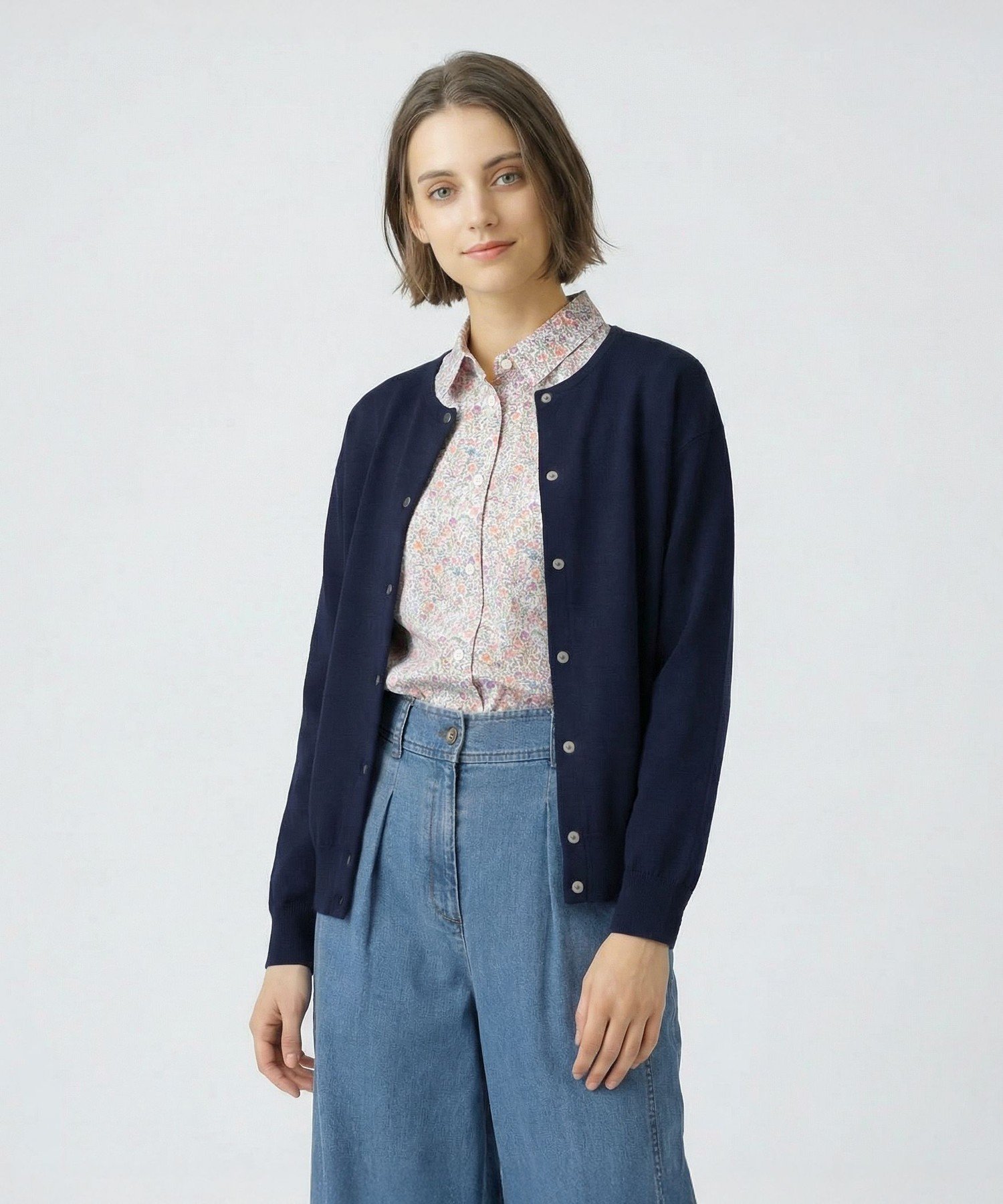【SALE／50%OFF】SCAPA コネクトニットハオリ スキャパ トップス ニット ネイビー グレー【送料無料】
