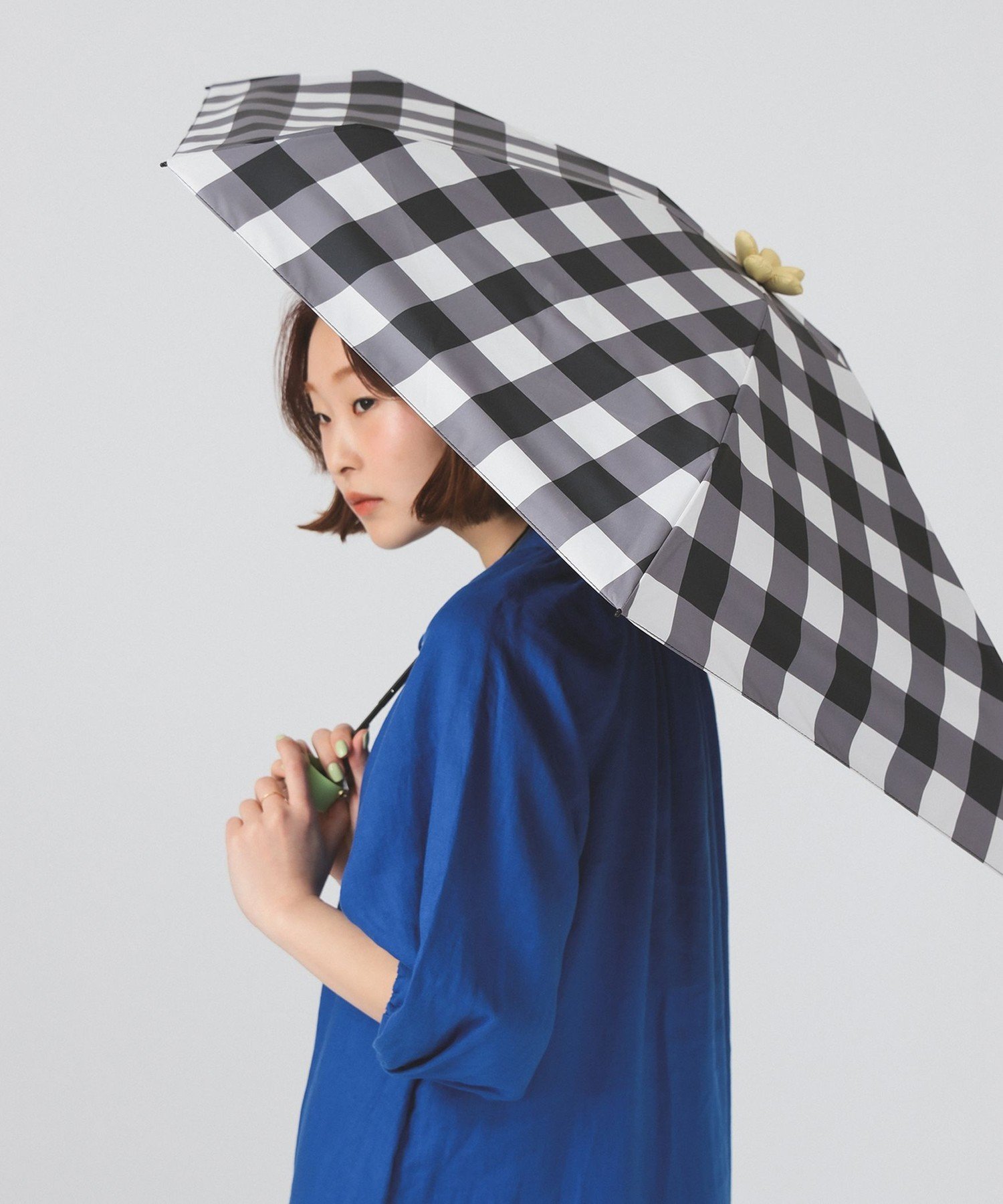 Ray BEAMS フラワー チェック 晴雨兼用 折りたたみ傘 ビームス ウイメン ファッション雑貨 折りたたみ傘 ブルー ブラック【送料無料】