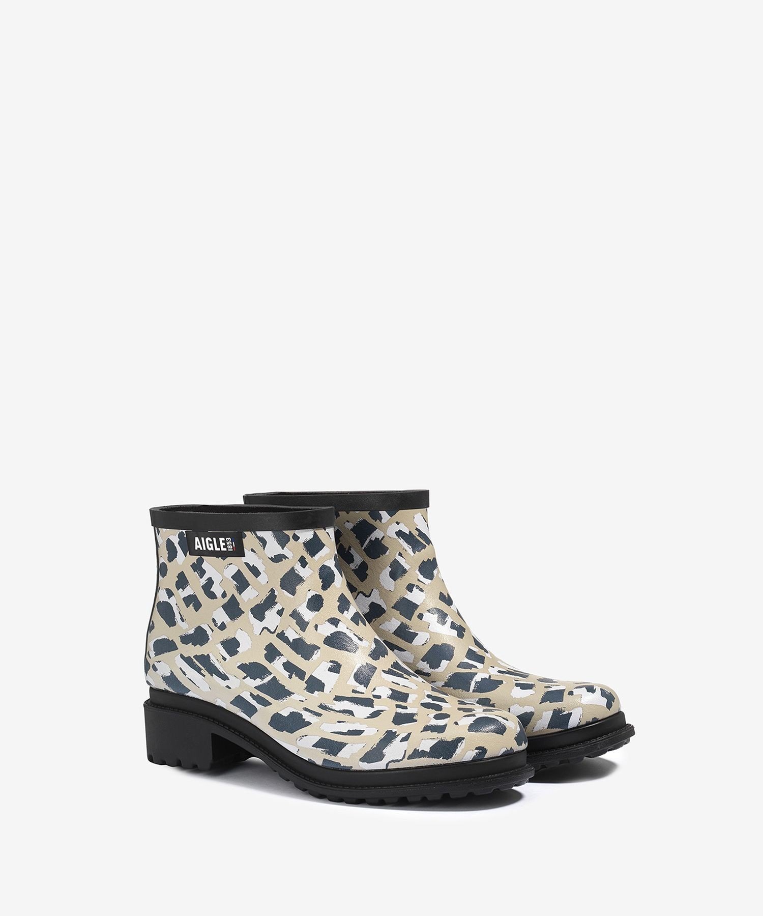 AIGLE フルフィール ロー プリント ラバーブーツ エーグル シューズ・靴 レインシューズ・ブーツ ベージュ ブルー【送料無料】