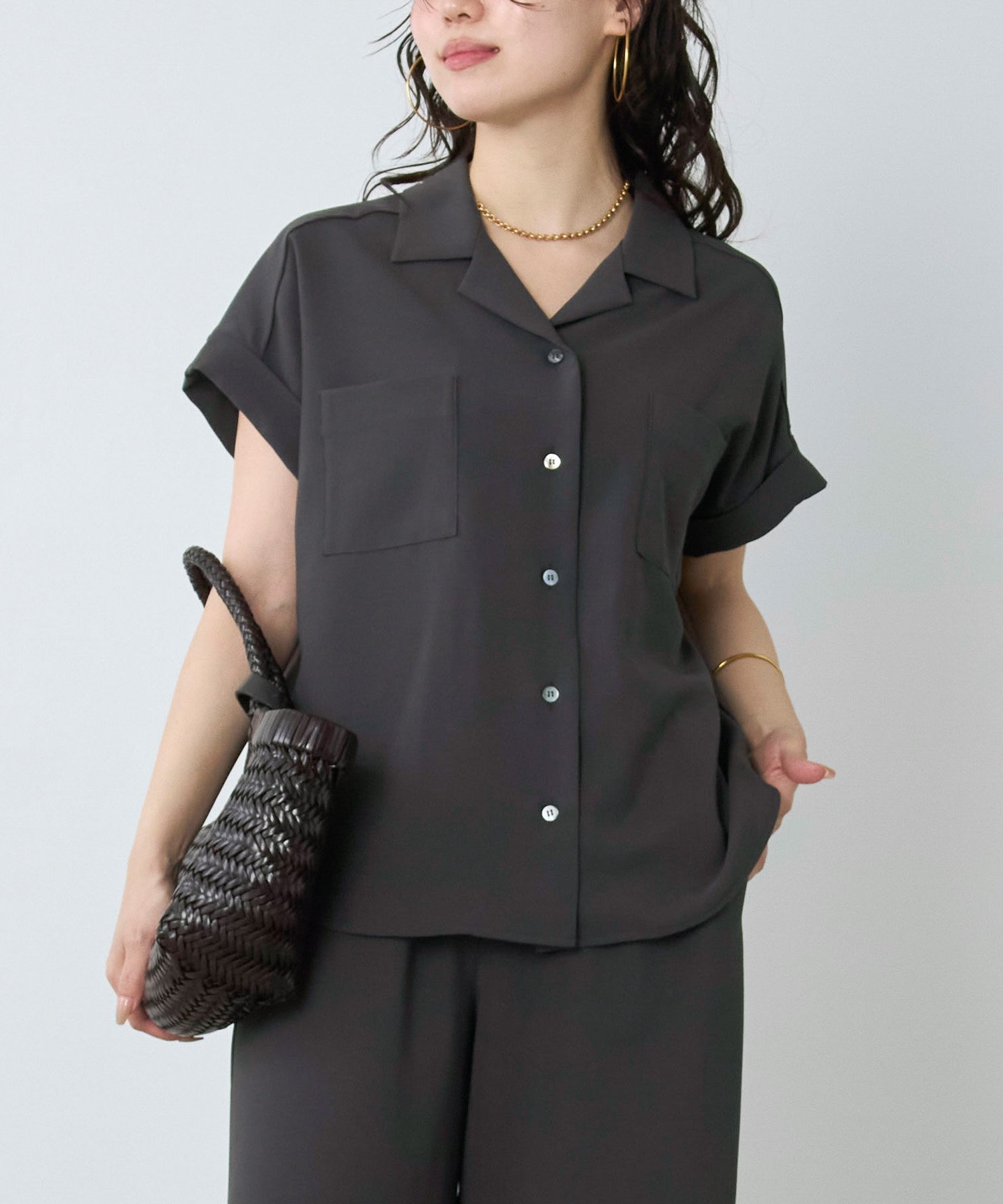 MICA&DEAL 接触冷感/吸水速乾-オープンカラーシャツ＜セットアップ対応＞ マイカアンドディール トップス シャツ・ブラウス ネイビー カーキグリーン グレー