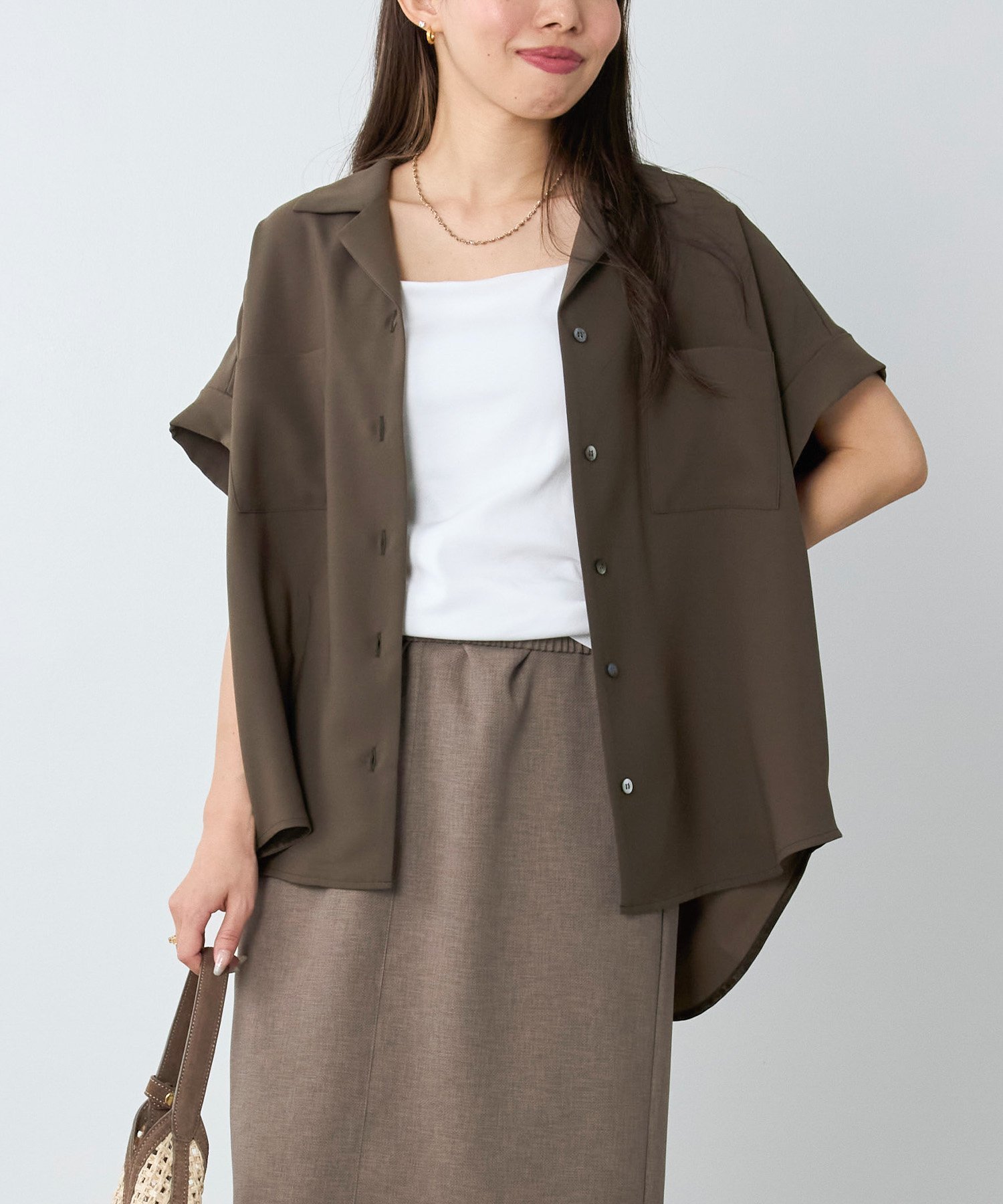 MICA&DEAL 接触冷感/吸水速乾-オープンカラーシャツ＜セットアップ対応＞ マイカアンドディール トップス シャツ・ブラウス ネイビー カーキグリーン グレー