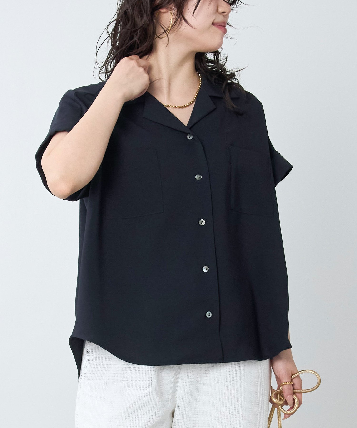 MICA&DEAL 接触冷感/吸水速乾-オープンカラーシャツ＜セットアップ対応＞ マイカアンドディール トップス シャツ・ブラウス ネイビー カーキグリーン グレー
