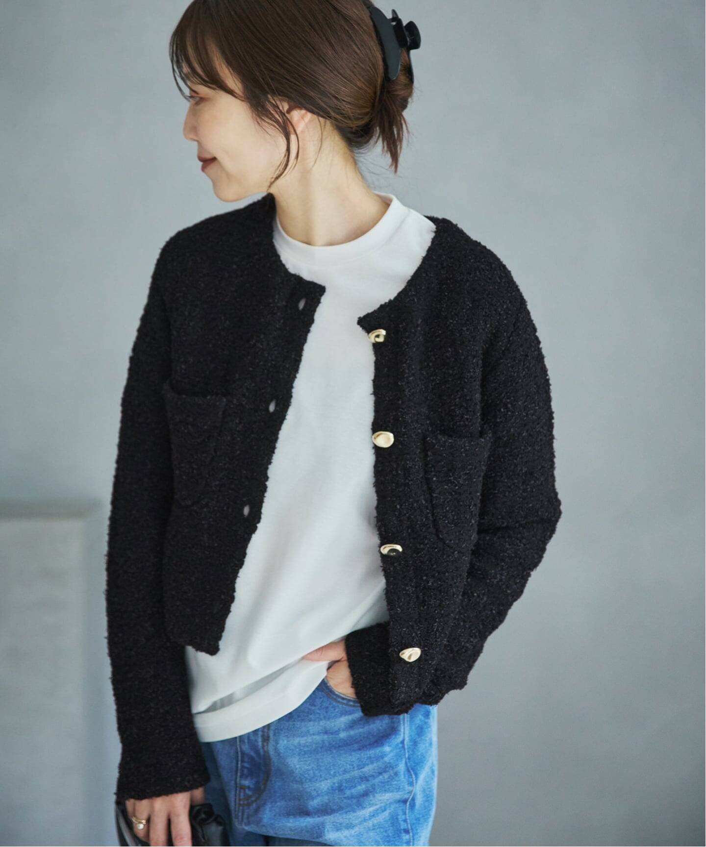 plage TWEED ニットジャケット プラージュ ジャケット・アウター その他のジャケット・アウター ブラック