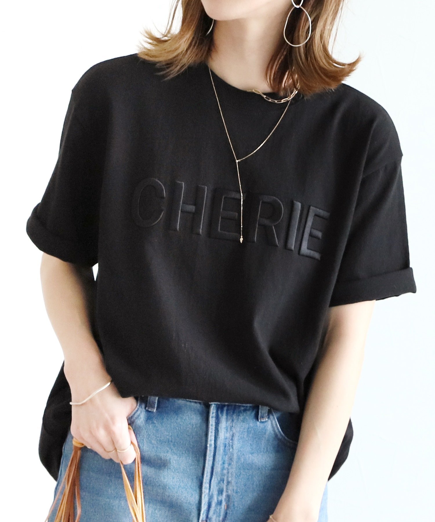 reca 立体ロゴ刺繍Tシャツ(R21156-k) reca レカ レカ トップス カットソー・Tシャツ ブラック