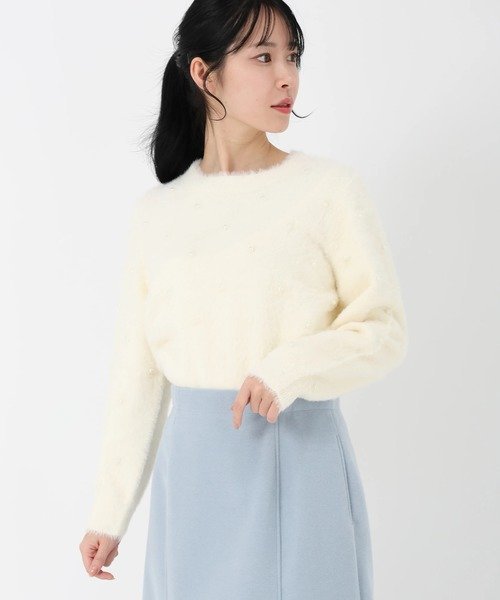 STRAWBERRY-FIELDS パールシャギーニット ストロベリーフィールズ トップス ニット ブラック ホワイト【送料無料】