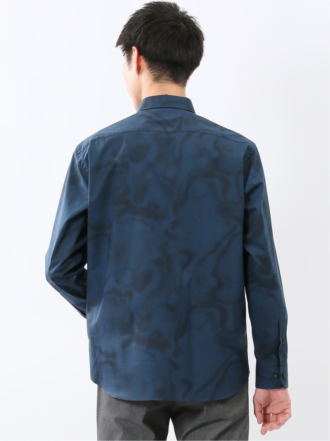 【SALE／30%OFF】TAKA-Q ストレッチ プリント レギュラーカラー長袖シャツ 【26SS】 タカキュー トップス シャツ・ブラウス ネイビー【送料無料】