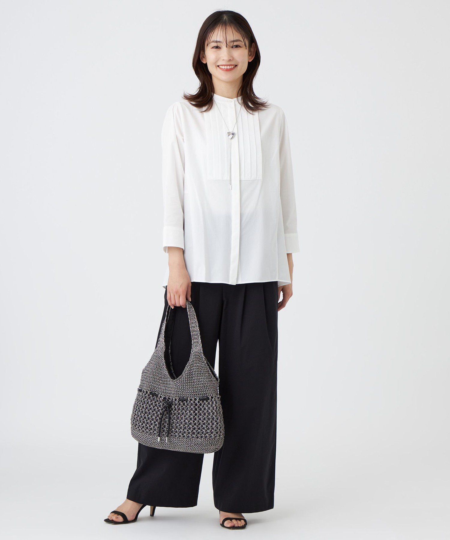 TRANS WORK 【L】【防汚性・UV・接触冷感・ウォッシャブル】ダントツオチール(R)ブラウス サンヨー エルサイズ トップス シャツ・ブラウス ブラック ホワイト