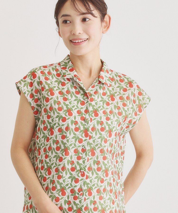 LAURA ASHLEY 【防シワ/同柄アイテムあり】デラ オレンジズ柄 ブラウス ローラ アシュレイ トップス シャツ・ブラウス グリーン ホワイト