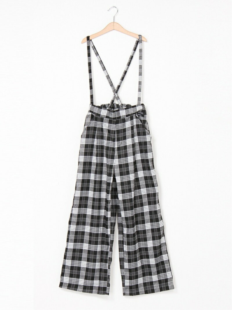 【SALE／52%OFF】Lovetoxic サス付チェックワイドパンツ ナルミヤオンライン パンツ その他のパンツ ブラック ベージュのサムネイル