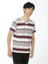 【SALE/66%OFF】TAKA-Q リップルボーダー Vネック半袖Tシャツ タカキュー トップス カットソー・Tシャツ ブラック ネイビー レッド