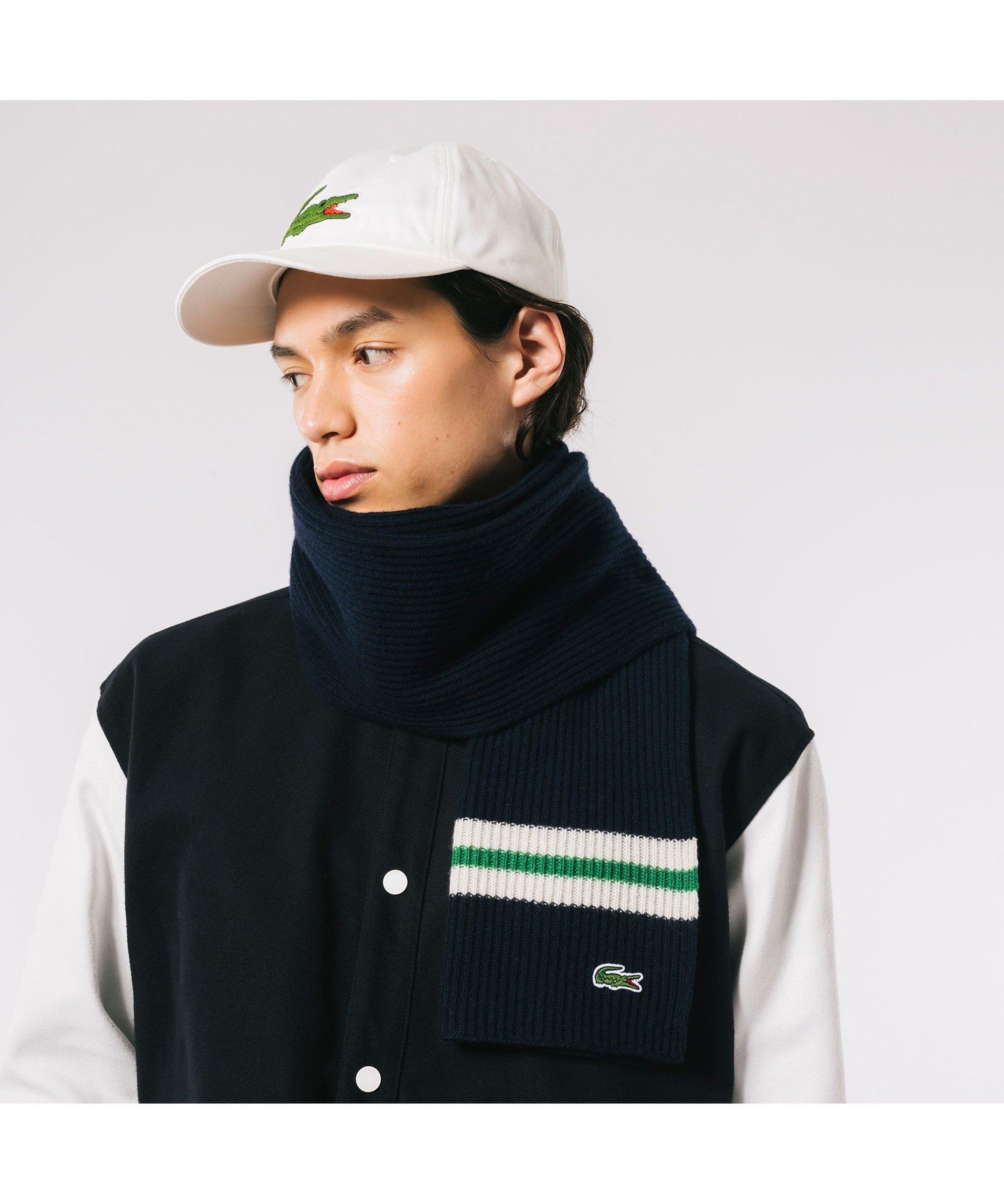 ラコステ マフラー 【SALE／30%OFF】LACOSTE リブニットラインマフラー ラコステ ファッション雑貨 マフラー・ストール・ネックウォーマー ネイビー グレー【送料無料】