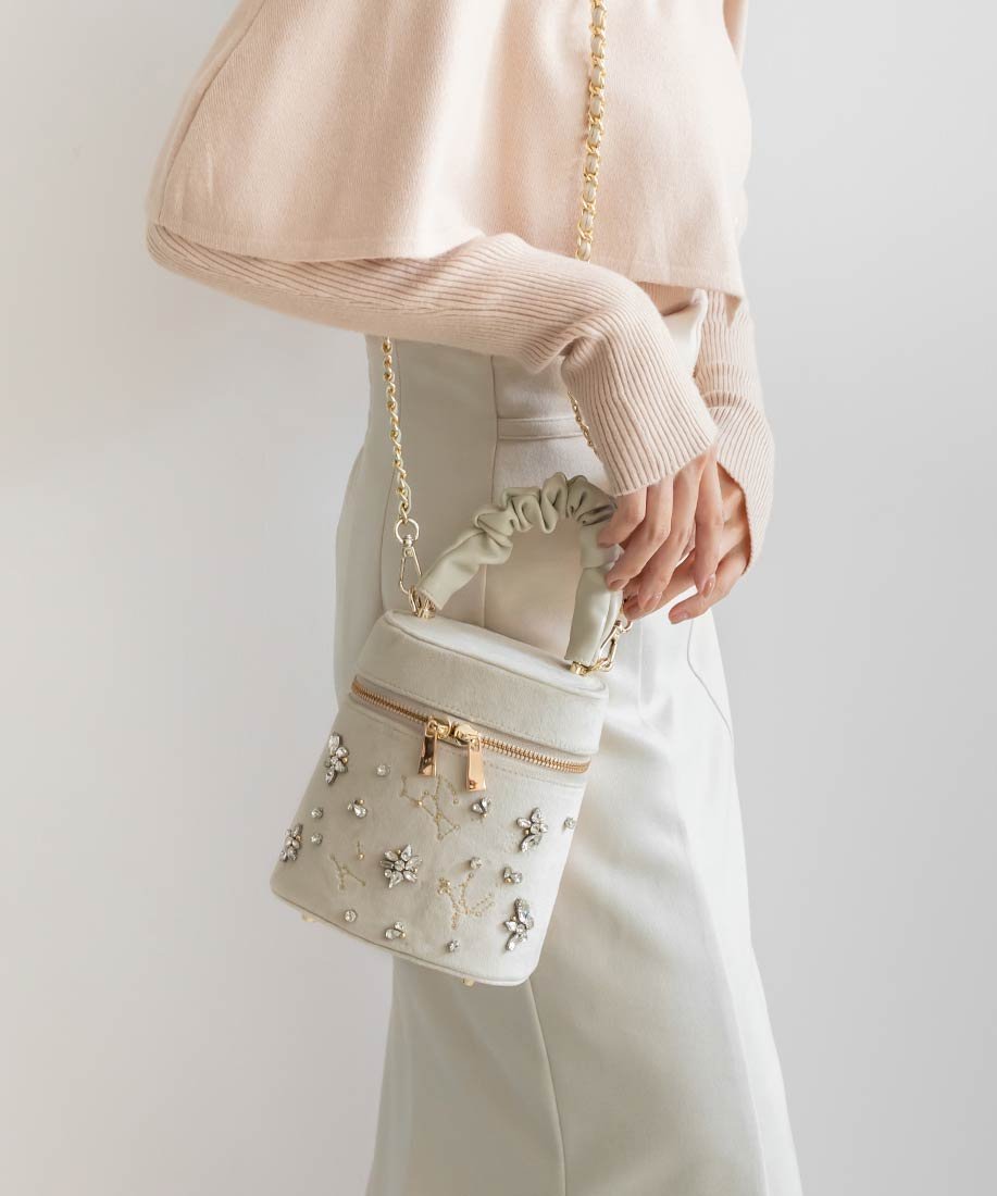 【SALE／50%OFF】RANDA ビジュー*刺繍2WAYミニバニティバッグ ランダ バッグ ハンドバッグ ホワイト ブラック【送料無料】のサムネイル