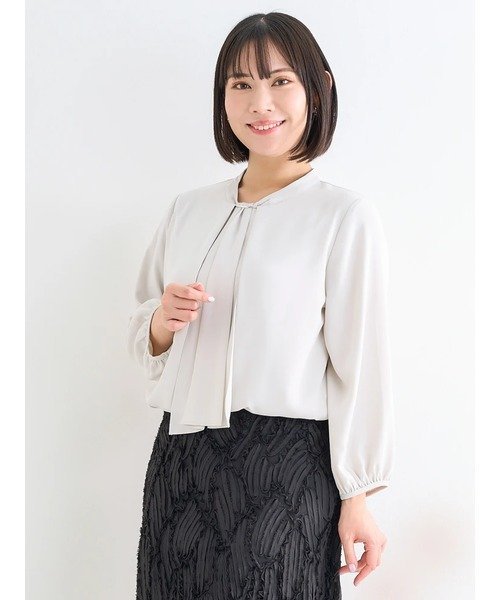 Re-J&SUPURE ラクケアボウタイブラウス リジェイアンドスプル トップス シャツ・ブラウス グレー ネイビー ホワイト