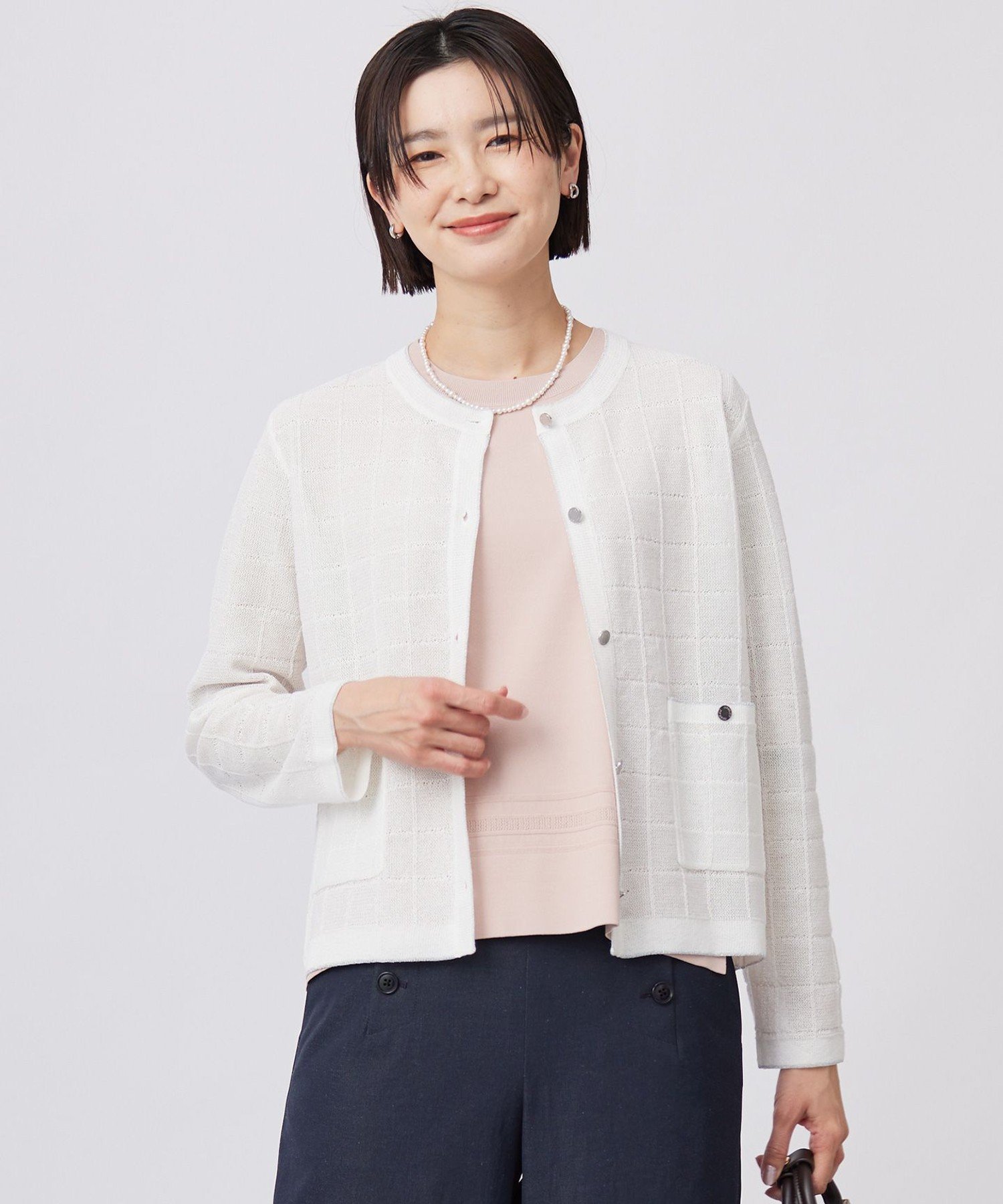 J.PRESS 【洗える】WINDY JACKET ニット ジャケット ジェイプレス トップス ニット ネイビー グレー ホワイト