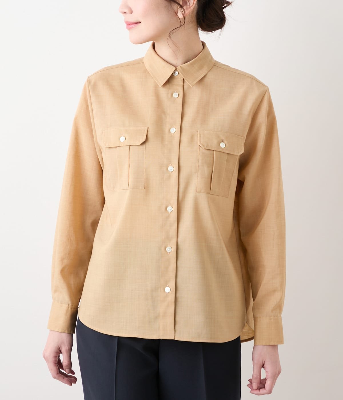 NEWYORKER WOMEN L-SIZE 【L】ポリエステルラミーローン サファリシャツ ニューヨーカー エルサイズ トップス シャツ・ブラウス ネイビー ブラウン