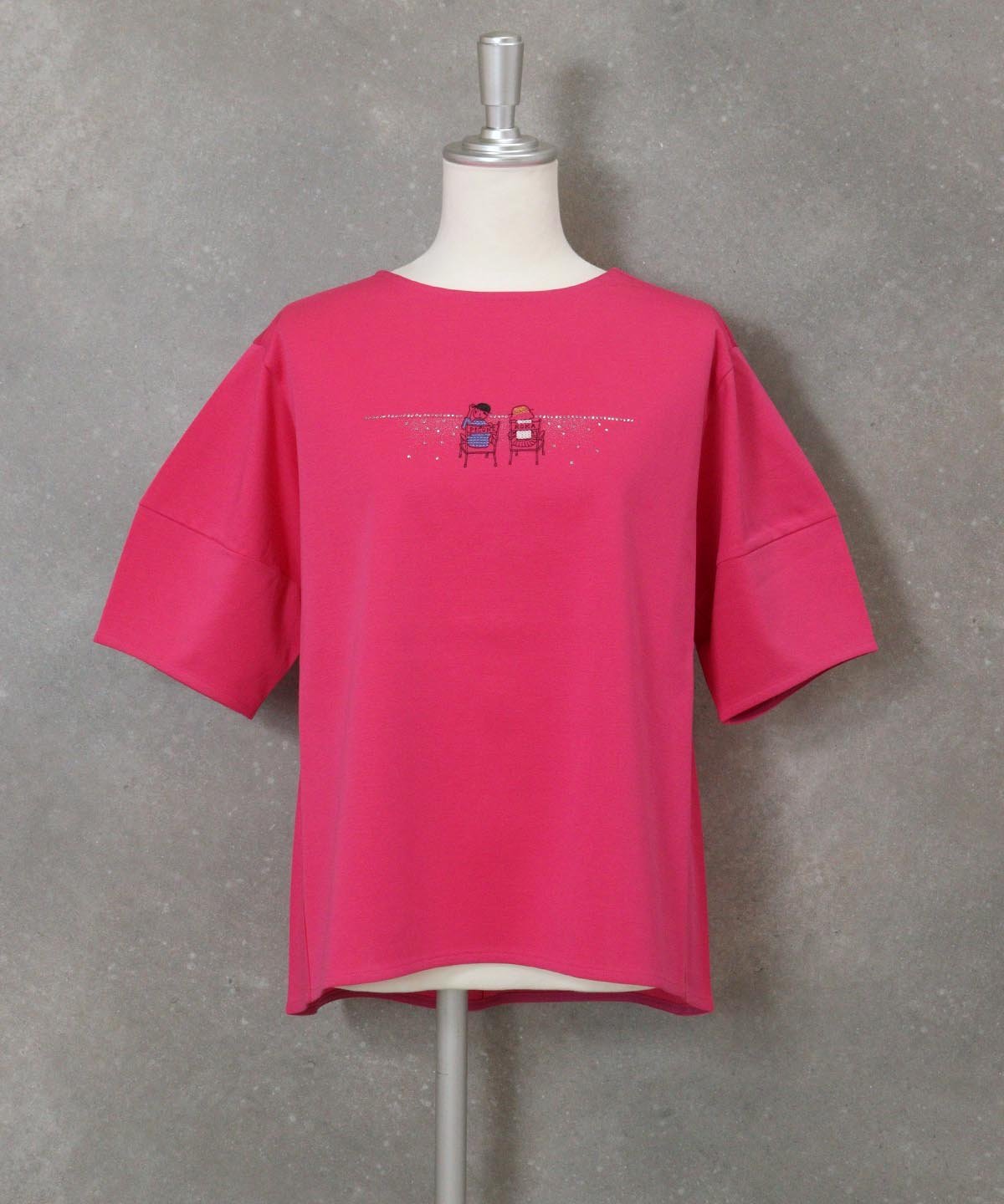 【SALE／40%OFF】STUDIO PICONE 【スタジオピッコーネ公式】刺繍ストーンUV冷感Tシャツ スタジオピッコーネ トップス カットソー・Tシャツ ブルー ピンク ブラック ホワイト【送料無料】