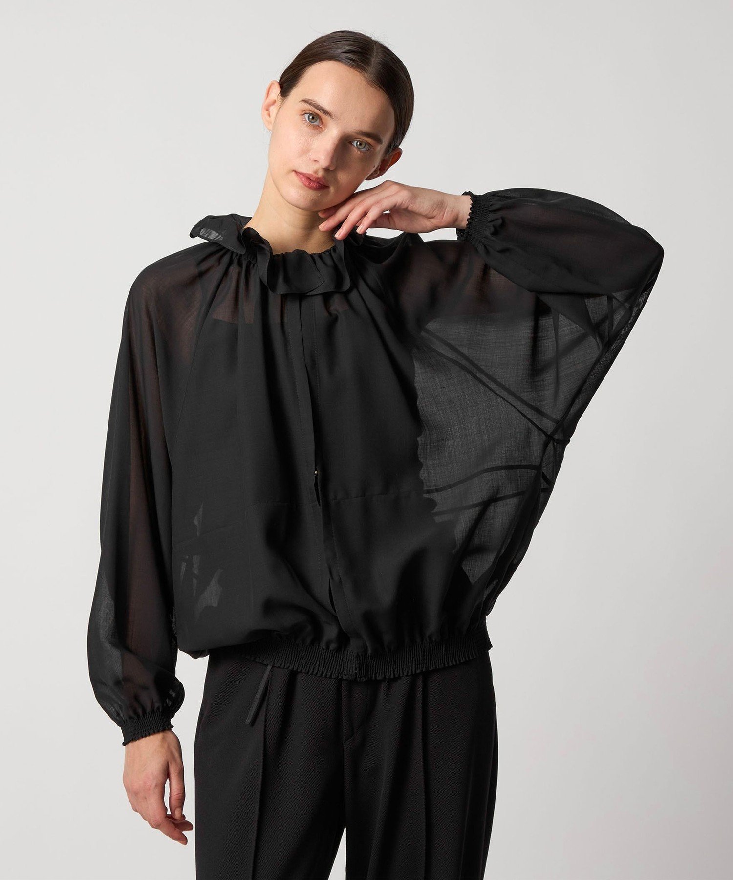 DRAWER FALL1 シャーリングカラーブラウス ドゥロワー トップス シャツ・ブラウス ブラック【送料無料】のサムネイル