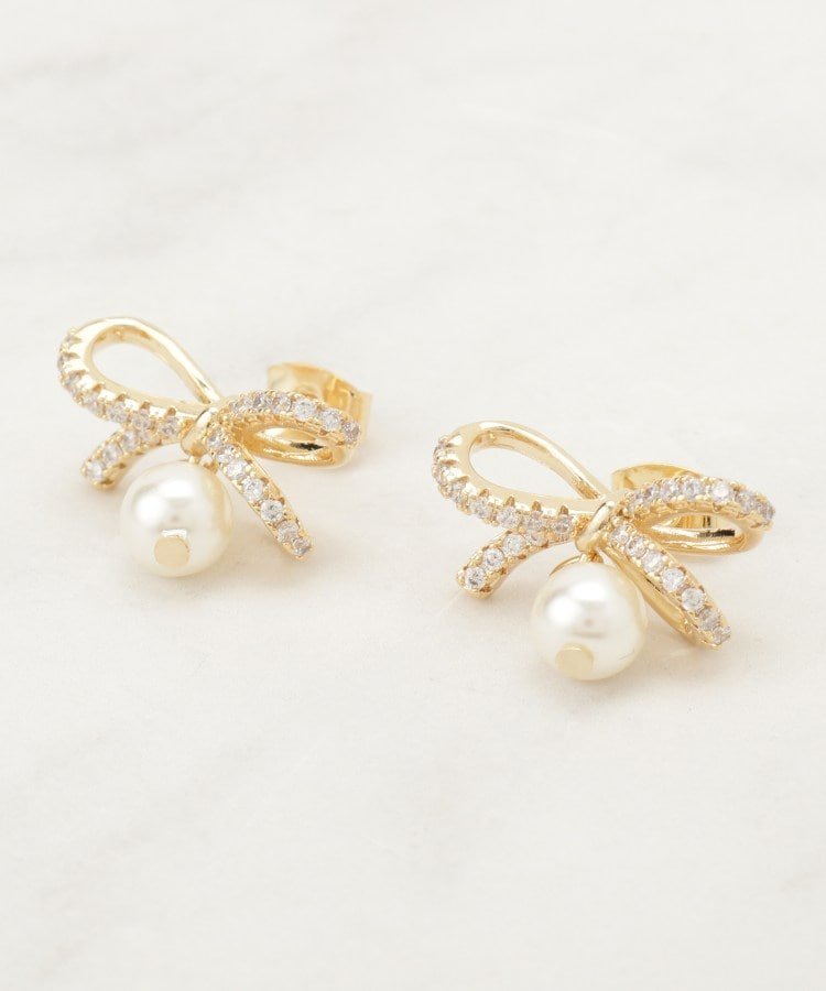 Couture Brooch ビジューリボンパール調ピアス クチュールブローチ アクセサリー・腕時計 ピアス ゴールド シルバー