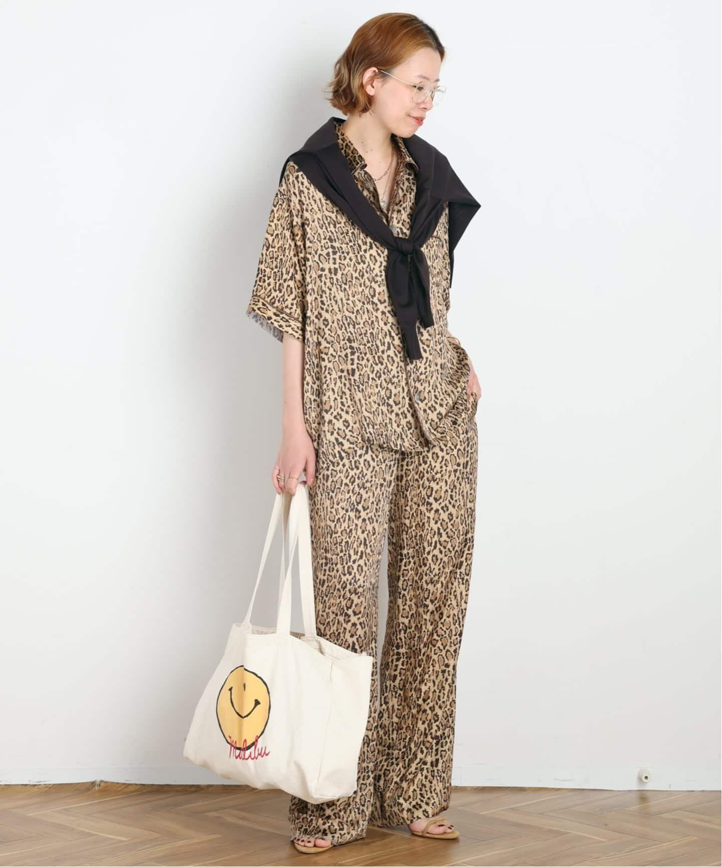 AP STUDIO 【COUTURE D'ADAM/クチュールドアダム】Leopard Italian Print Shirt エーピーストゥディオ トップス シャツ・ブラウス ブラウン【送料無料】