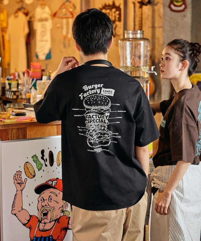Burger Factory×FREAK'S STORE/バーガーファクトリー 別注 ビッグシルエット バックプリント クルーネックTシャツ 【限定展開】 フリークスストア トップス カットソー・Tシャツ ピンク ホワイト グレー ブラウン ブラック