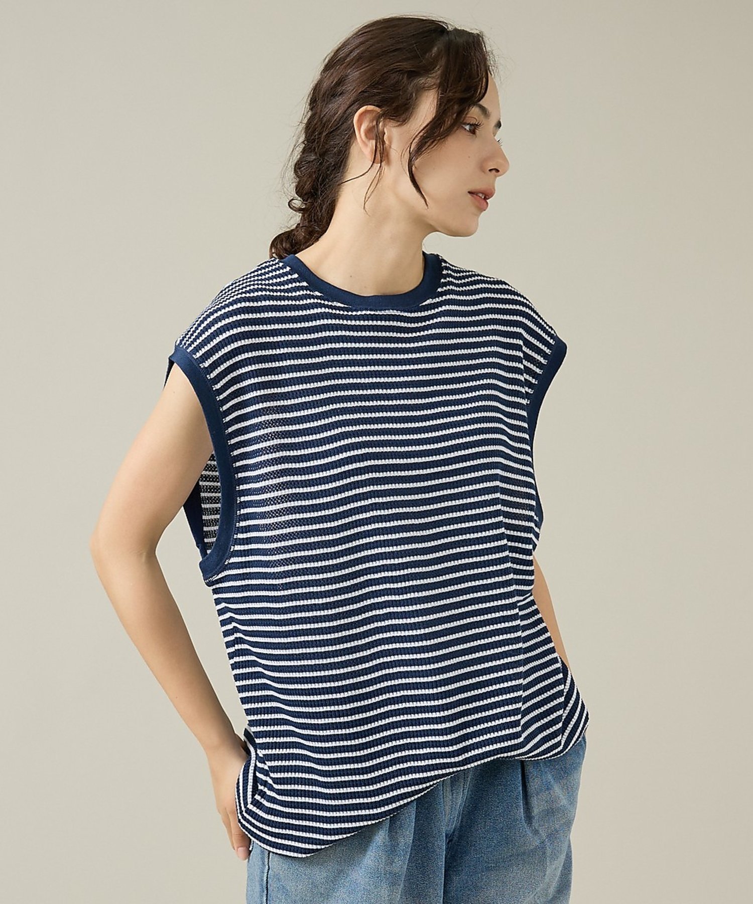 【JEMORGAN/ジェーイーモーガン】ワッフルボーダーベスト/ユニセックス/J アバハウス トップス カットソー・Tシャツ ホワイト グレー ネイビー