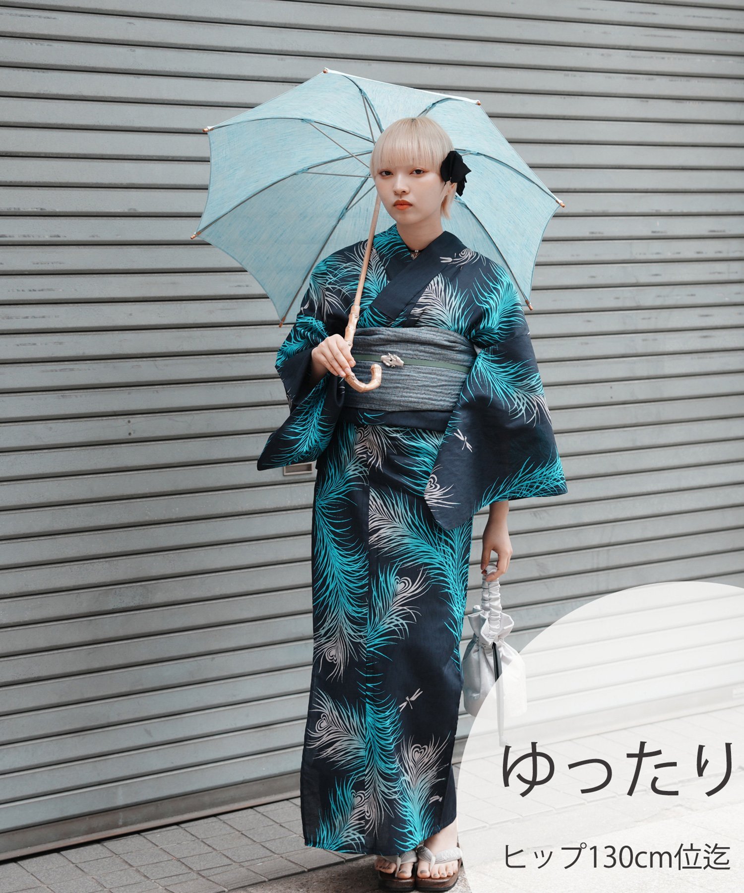 Nico@ntique ニコアンティーク 浴衣 3点セット 幻影ピーコック・ブルー 3Lサイズ ウタタネ 着物・浴衣・和装小物 浴衣 ブルー【送料無料】