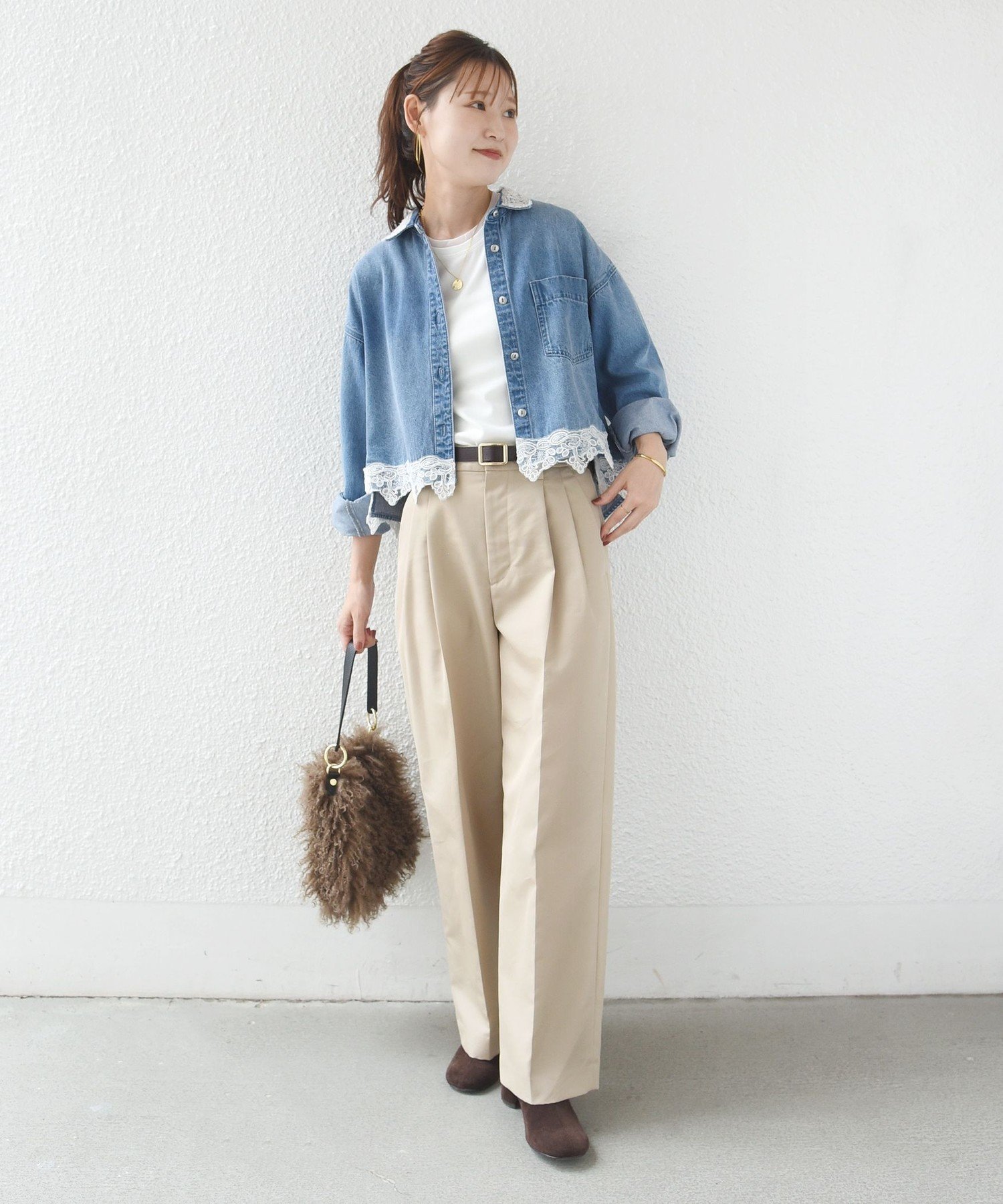 WOMEN 《予約》【WEB限定】＜手洗い可能＞ライトオンス レース コンビ デニム ロングスリーブ シャツ シップス トップス シャツ・ブラウス ネイビー