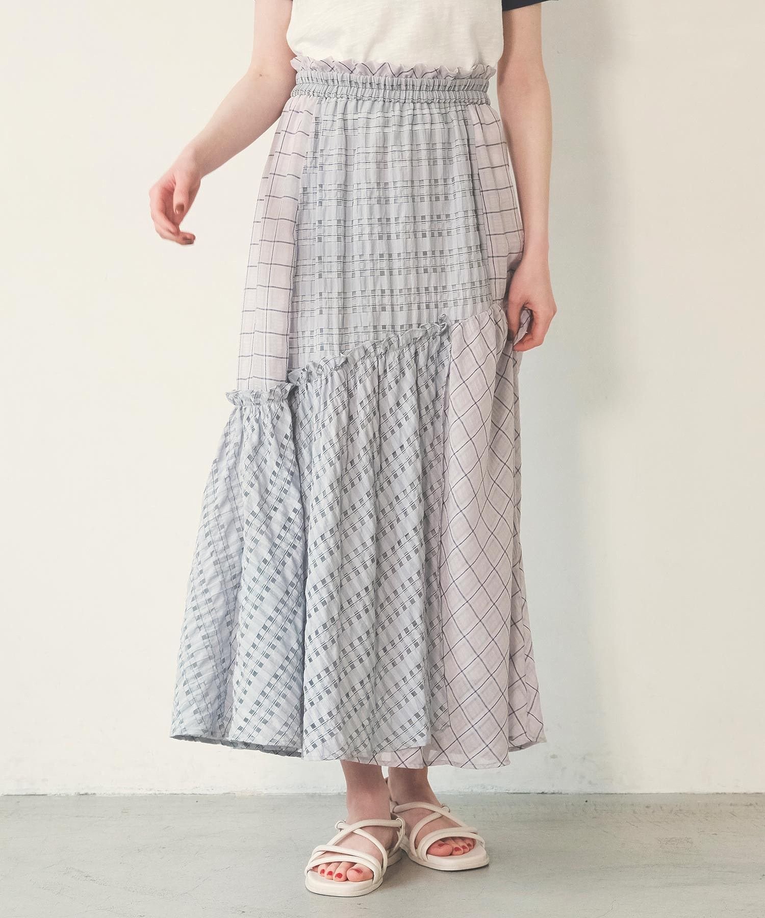 MILKFED. PLAID SHEER TIERED SKIRT ミルクフェド スカート その他のスカート ブラック グレー