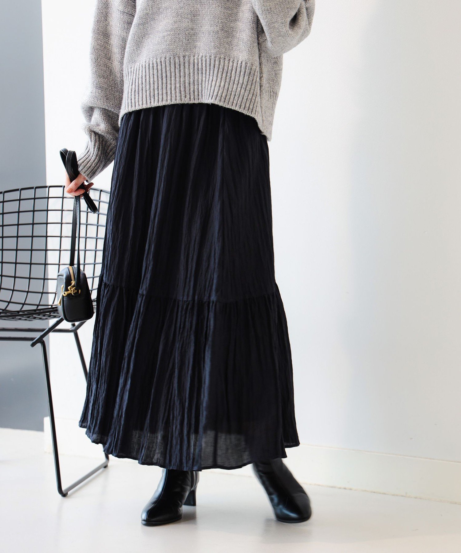 B:MING by BEAMS ワッシャー スカート(S~M) 24AW ビーミング ライフストア バイ ビームス スカート ロング・マキシスカート ネイビー ブラウン【送料無料】のサムネイル