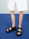 CHARLES & KEITH ダブルストラップ フラットフォームサンダル チャールズアンドキース シューズ・靴 その他のシューズ・靴 ブラック【送料無料】