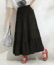 SHOO・LA・RUE 【洗える/S-LL】微光沢で華やかなティアードスカート シューラルー スカート ロング・マキシスカート ブラック レッド【送料無料】