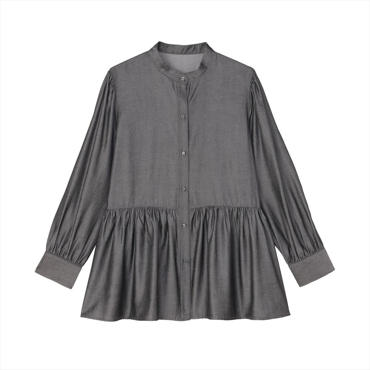 デニム風 ペプラム シャツブラウス 長袖 レディース BL02J502DH10S00-30 トーキョーシャツ トップス シャツ・ブラウス ブラック