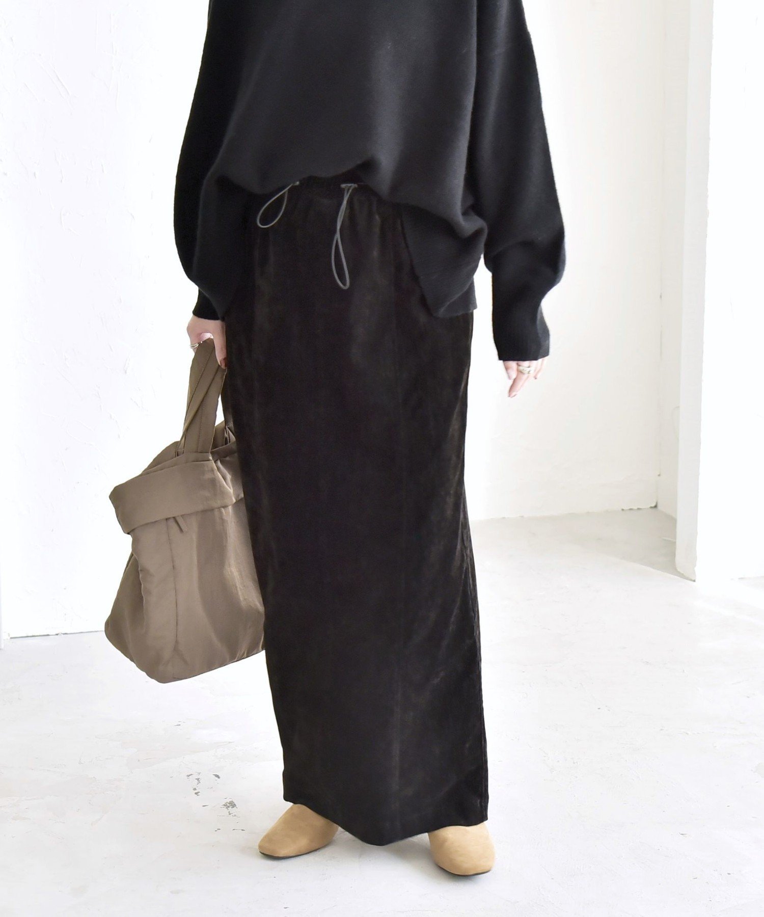 quaranciel quaranciel:＜洗濯機可能＞ポリエステル ベロア Iライン イージー スカート シップス スカ..