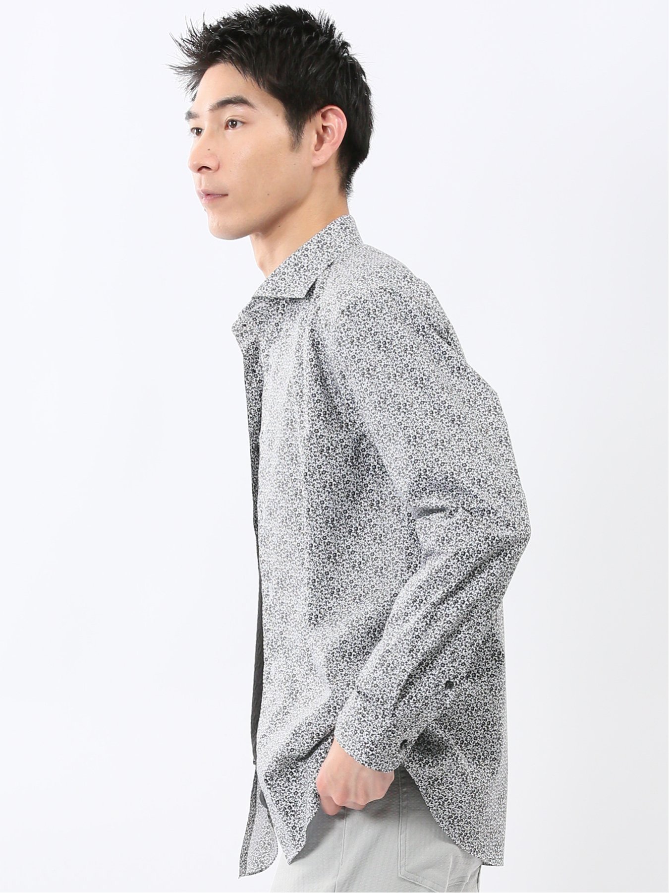 【SALE／30%OFF】TAKA-Q ストレッチ プリント ワイドカラー長袖シャツ 【26SS】 タカキュー トップス シャツ・ブラウス グレー【送料無料】