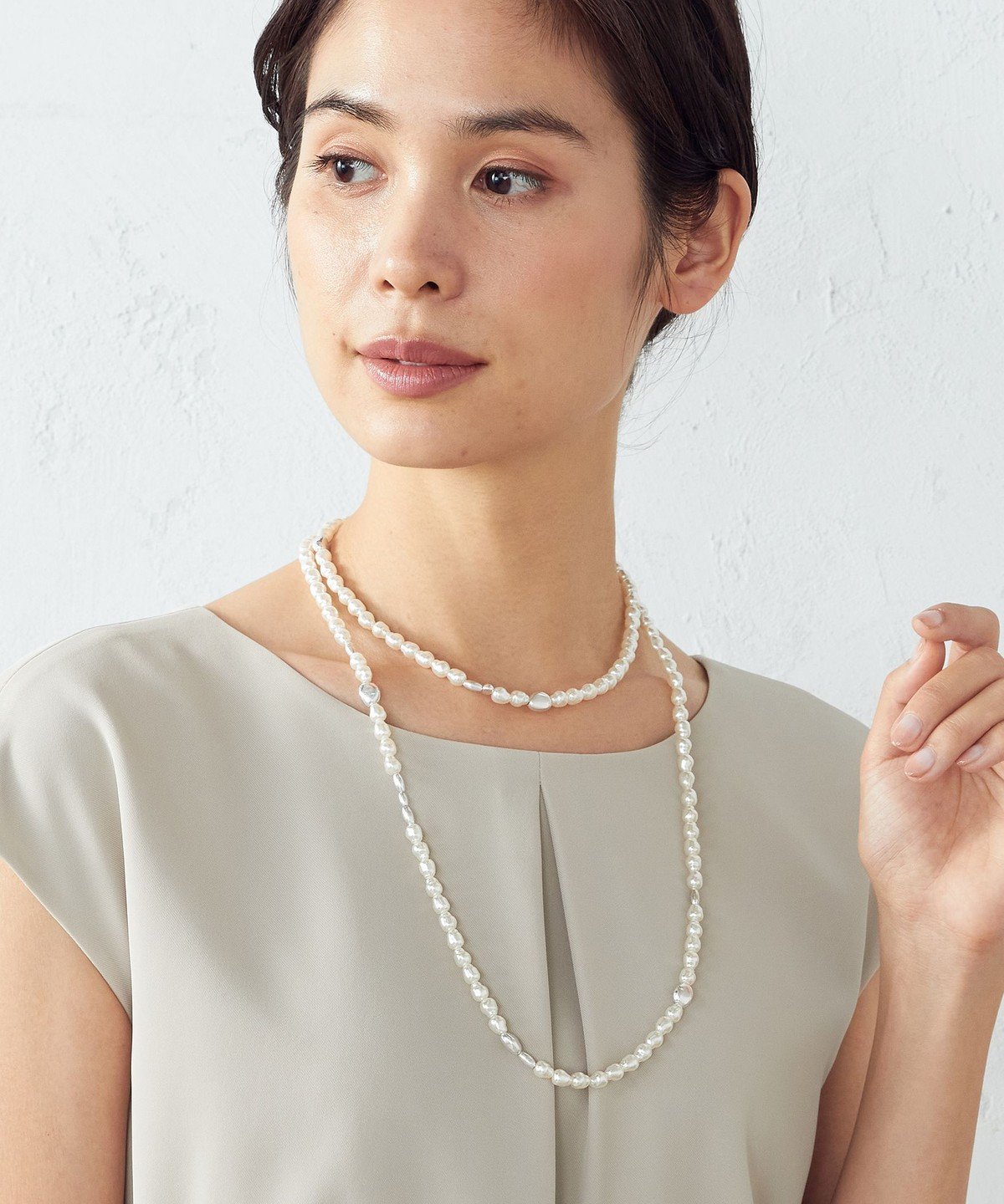 COMME CA ISM パール*メタル ロングネックレス コムサイズム アクセサリー・腕時計 ネックレス シルバー