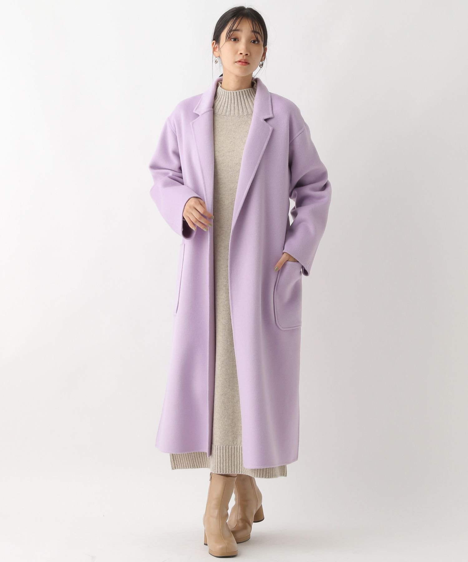 【SALE／66%OFF】apart by lowrys (U)SC*casheepガウンCT アパートバイローリーズ ジャケット・アウター チェスターコート パープル【送料無料】のサムネイル