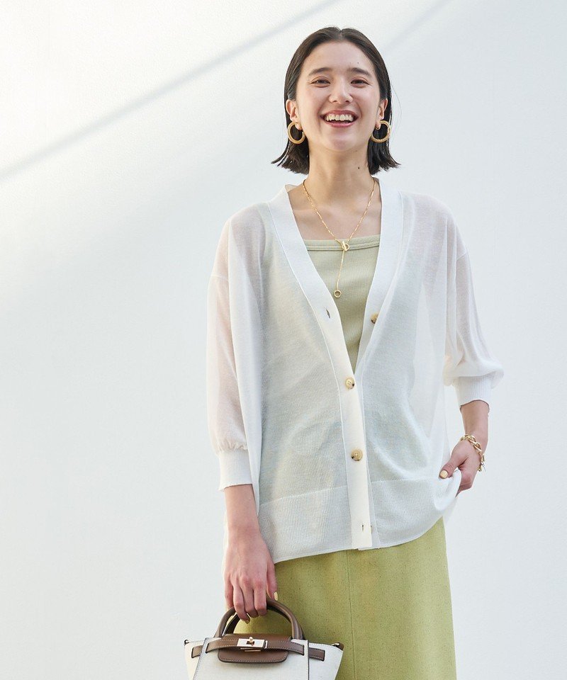 UNITED ARROWS green label relaxing シアー ワイド 5分袖 Vネック ニット カーディガン -ウォッシャブル- ユナイテッドアローズ グリーンレーベルリラクシング トップス カーディガン ホワイト ブラック オレンジ【送料無料】のサムネイル