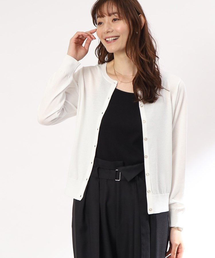 【SALE／70%OFF】ITS' DEMO 【UVカット/接触冷感/アンチピリング/肌触りさらり/ハイゲージ/冷房対策】クルーカーディガン イッツデモ トップス カーディガン ホワイト ブラック グリーン ブルーのサムネイル