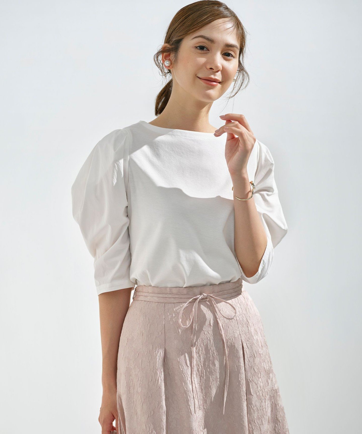 組曲 L 【接触冷感】コンビネーションポンチデザイン カットソー クミキョク トップス カットソー・Tシャツ ホワイト ブラック カーキグリーン