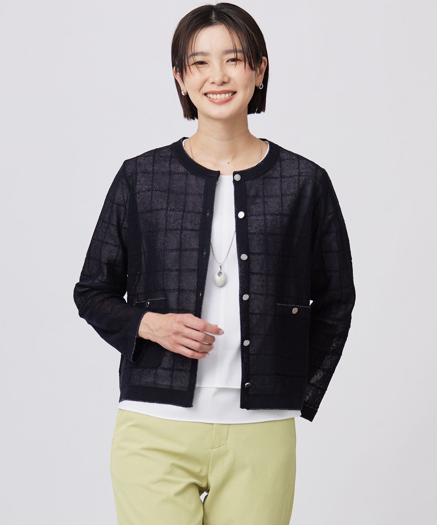 J.PRESS LADIES L 【洗える】WINDY JACKET ニット ジャケット ジェイプレス トップス ニット グレー ホワイト ネイビー