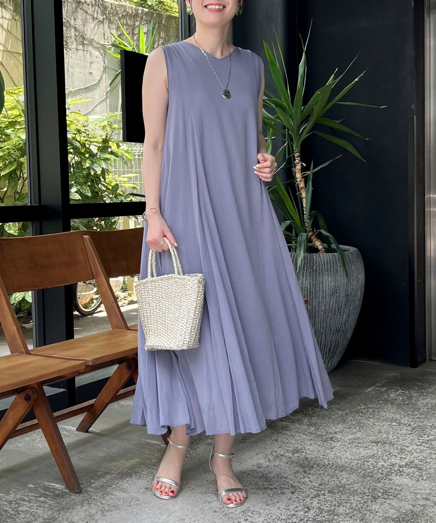 【SALE／30%OFF】MICO COULIER 麻調シアー2WAYパネルフレアワンピース ノーリーズ ワンピース・ドレス ワンピース ブラック カーキグリーン パープル【送料無料】のサムネイル