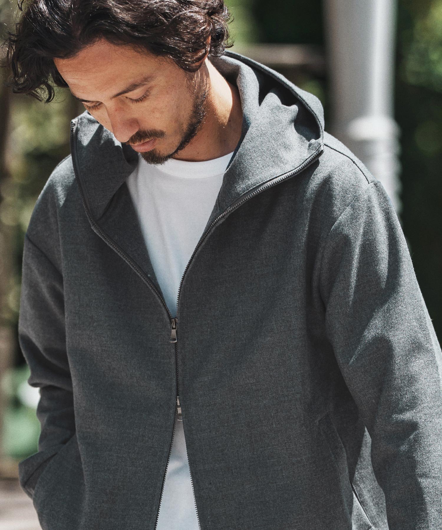 mpa3833- Soft Drape Zip Up Parka ジップパーカー カンビオ トップス パーカー・フーディー グレー ブラック
