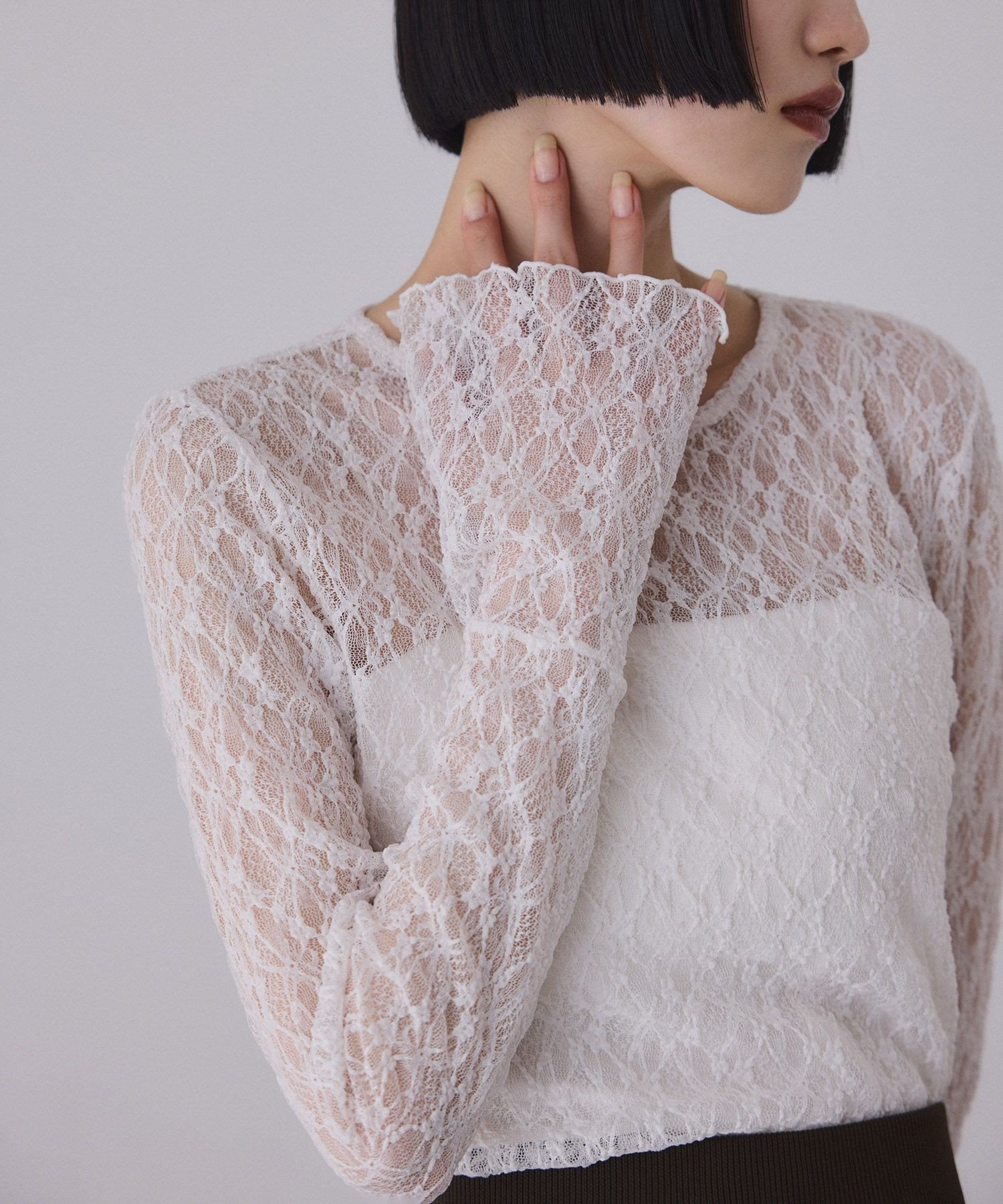 ADAM ET ROPE' FEMME フレアスリーブレーストップス アダムエロペ トップス カットソー・Tシャツ ベージュ ブラック【送料無料】のサムネイル