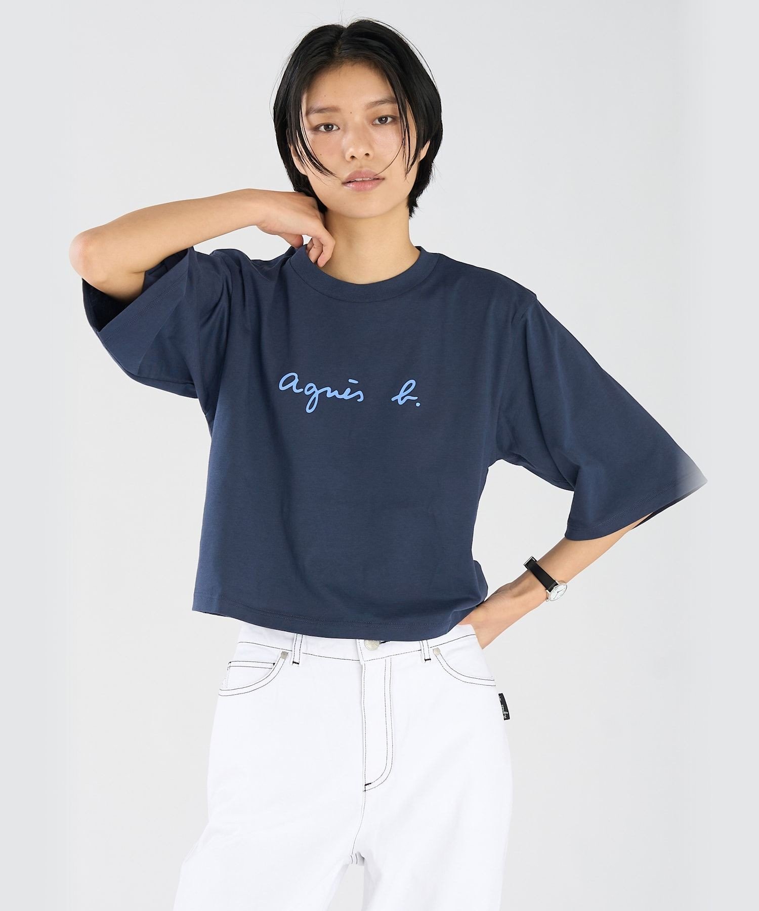 ロゴ コットン 5分袖 Tシャツ "Yoko" アニエスベー トップス カットソー・Tシャツ ブルー