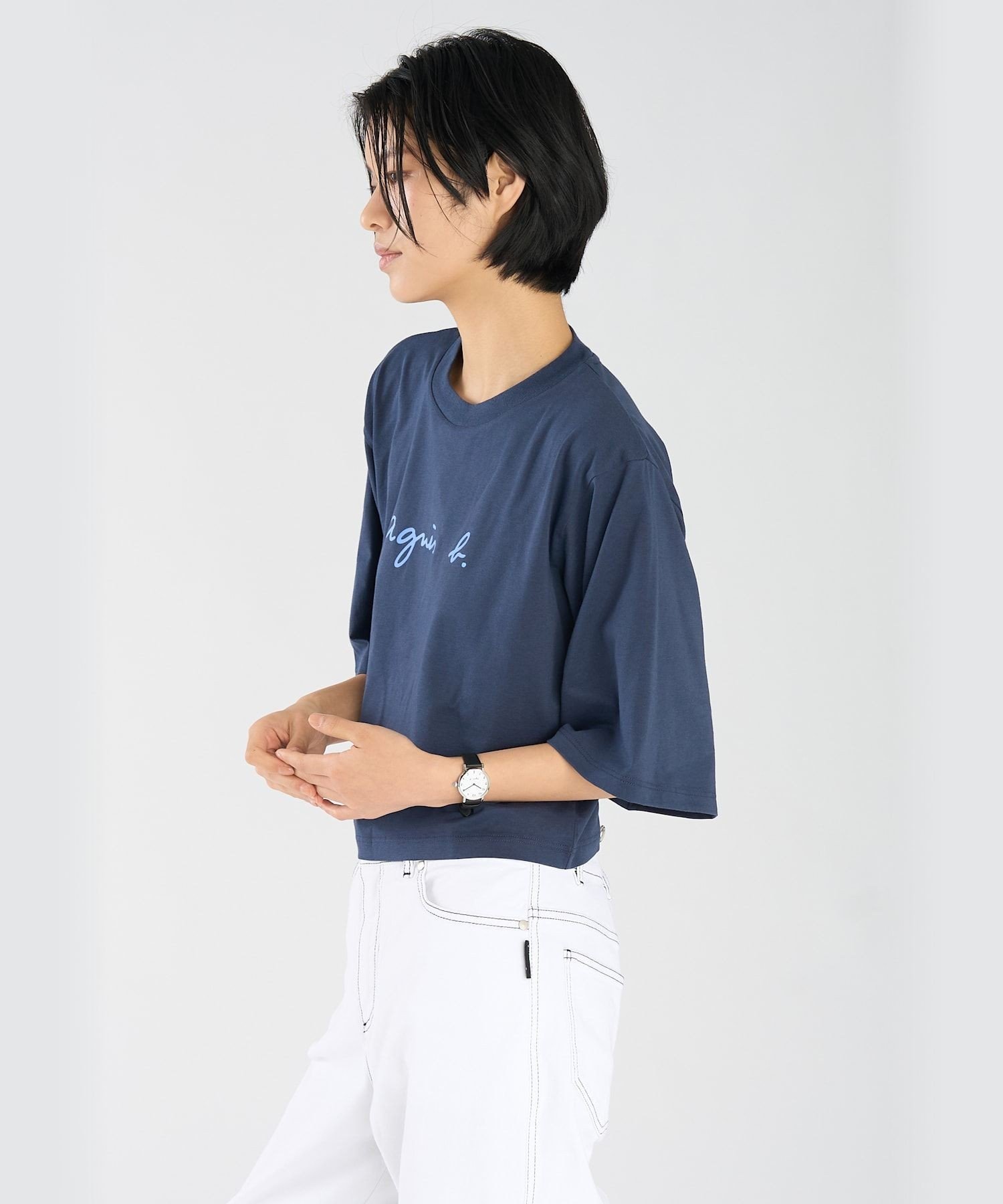 ロゴ コットン 5分袖 Tシャツ "Yoko" アニエスベー トップス カットソー・Tシャツ ブルー